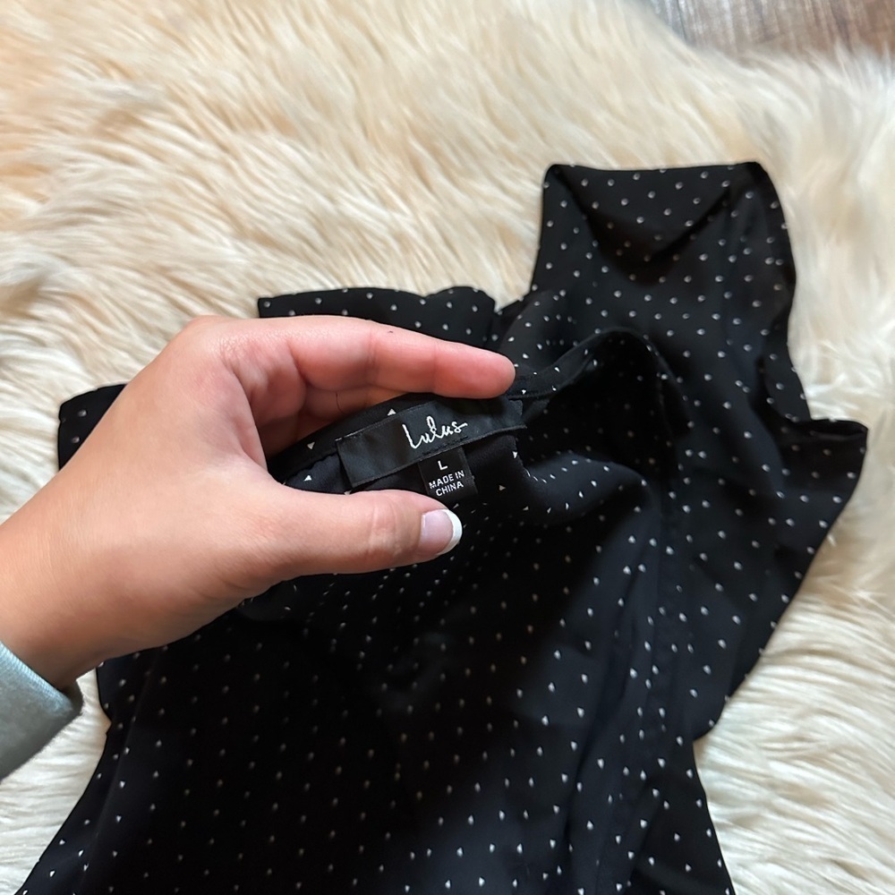 Lulu's Black Polka Dot Wrap Midi Dress - Picture 5 of 5